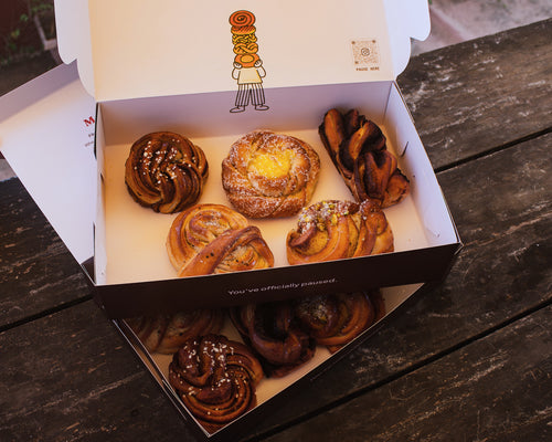 FIKA TEN, an assorted box of 10 Swedish buns for sharing, with two each of five Scandinavian varieties